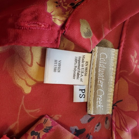 Coldwater Creek Red Floral Button Up Dress Shirt Blouse Petite Small - Picture 5 of 8